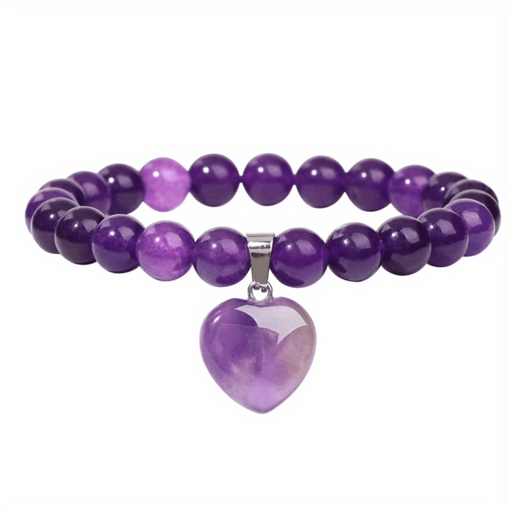 🆕New Amethyst Healing Beaded Bracelet with Heart Charm - Picture 6 of 7